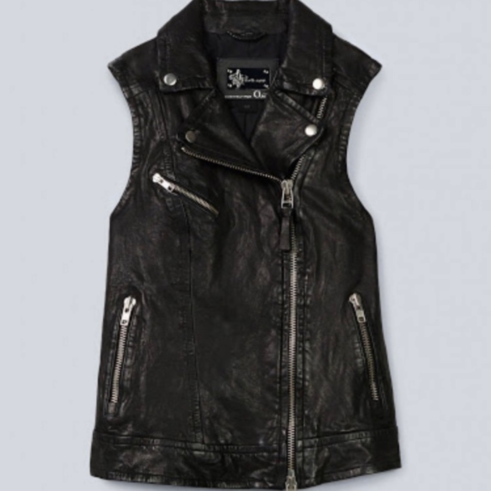Mackage Aritzia Black Leather Moto/Biker Vest XS